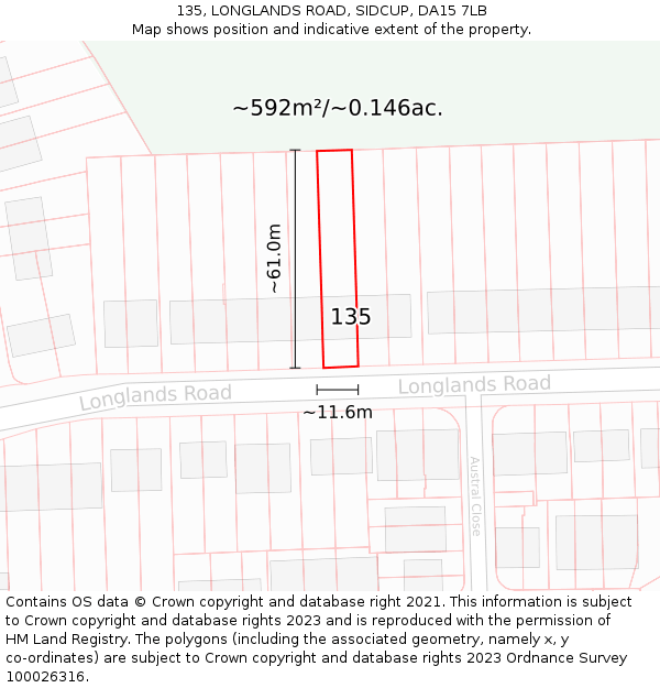135, LONGLANDS ROAD, SIDCUP, DA15 7LB: Plot and title map