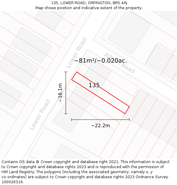 135, LOWER ROAD, ORPINGTON, BR5 4AJ: Plot and title map
