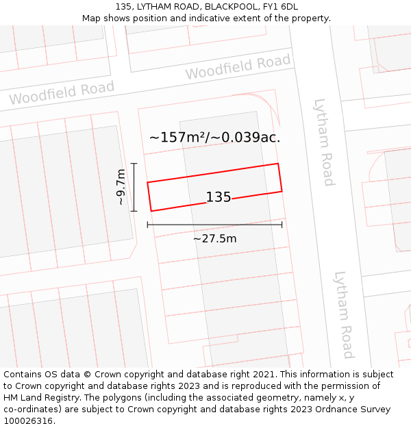135, LYTHAM ROAD, BLACKPOOL, FY1 6DL: Plot and title map
