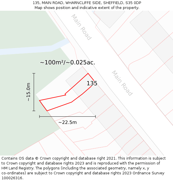 135, MAIN ROAD, WHARNCLIFFE SIDE, SHEFFIELD, S35 0DP: Plot and title map