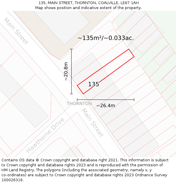 135, MAIN STREET, THORNTON, COALVILLE, LE67 1AH: Plot and title map