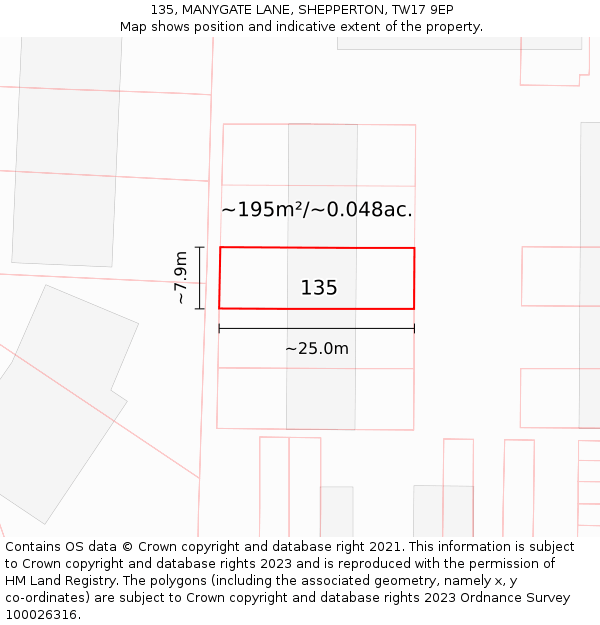 135, MANYGATE LANE, SHEPPERTON, TW17 9EP: Plot and title map