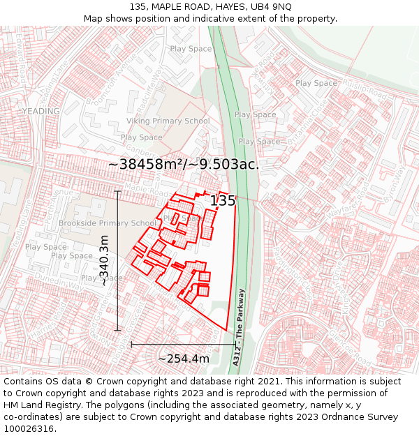 135, MAPLE ROAD, HAYES, UB4 9NQ: Plot and title map