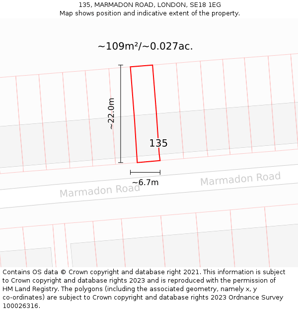 135, MARMADON ROAD, LONDON, SE18 1EG: Plot and title map