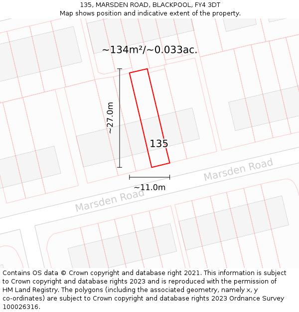 135, MARSDEN ROAD, BLACKPOOL, FY4 3DT: Plot and title map