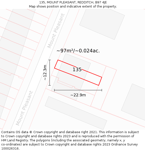 135, MOUNT PLEASANT, REDDITCH, B97 4JE: Plot and title map