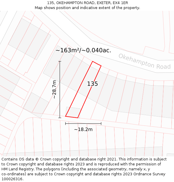 135, OKEHAMPTON ROAD, EXETER, EX4 1ER: Plot and title map