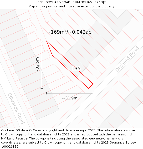 135, ORCHARD ROAD, BIRMINGHAM, B24 9JE: Plot and title map