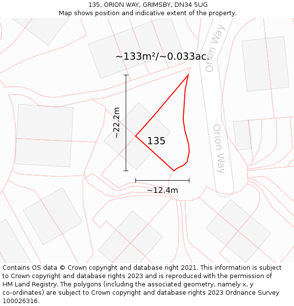 135, ORION WAY, GRIMSBY, DN34 5UG: Plot and title map