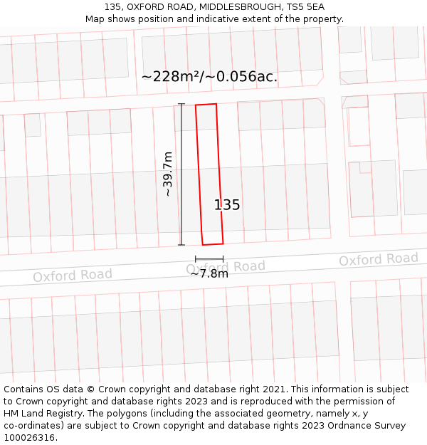 135, OXFORD ROAD, MIDDLESBROUGH, TS5 5EA: Plot and title map
