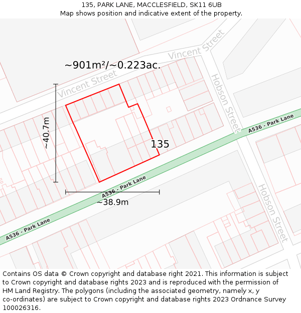 135, PARK LANE, MACCLESFIELD, SK11 6UB: Plot and title map