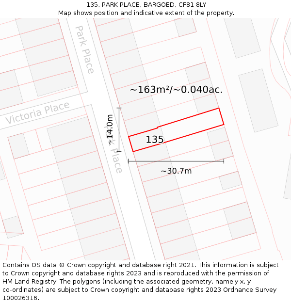 135, PARK PLACE, BARGOED, CF81 8LY: Plot and title map
