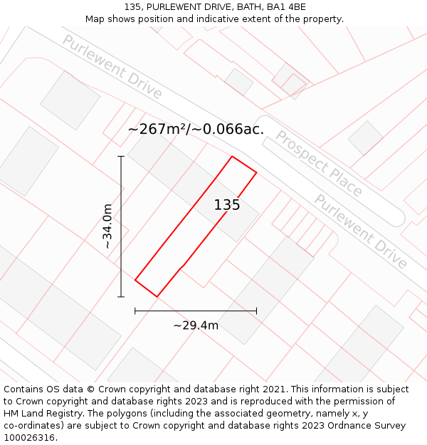 135, PURLEWENT DRIVE, BATH, BA1 4BE: Plot and title map