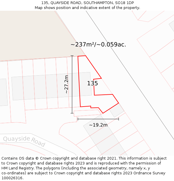 135, QUAYSIDE ROAD, SOUTHAMPTON, SO18 1DP: Plot and title map