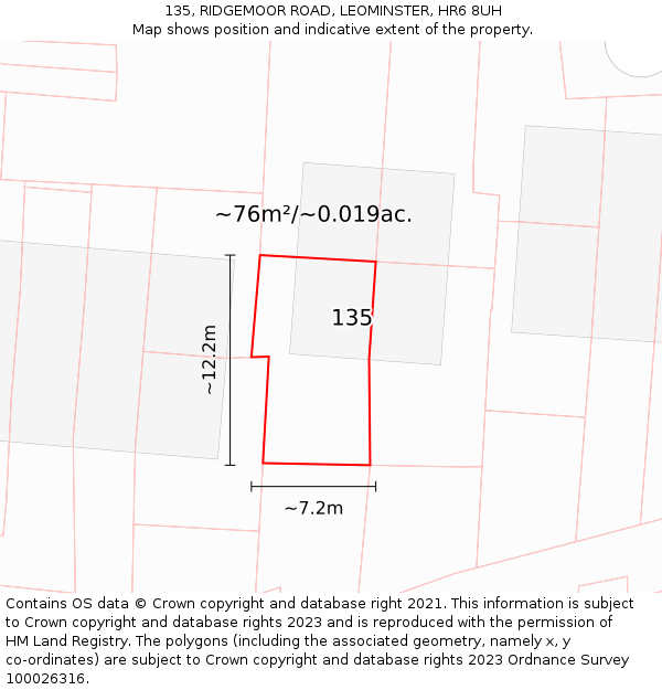 135, RIDGEMOOR ROAD, LEOMINSTER, HR6 8UH: Plot and title map