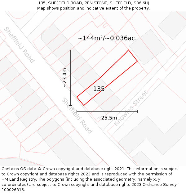 135, SHEFFIELD ROAD, PENISTONE, SHEFFIELD, S36 6HJ: Plot and title map