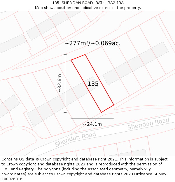 135, SHERIDAN ROAD, BATH, BA2 1RA: Plot and title map