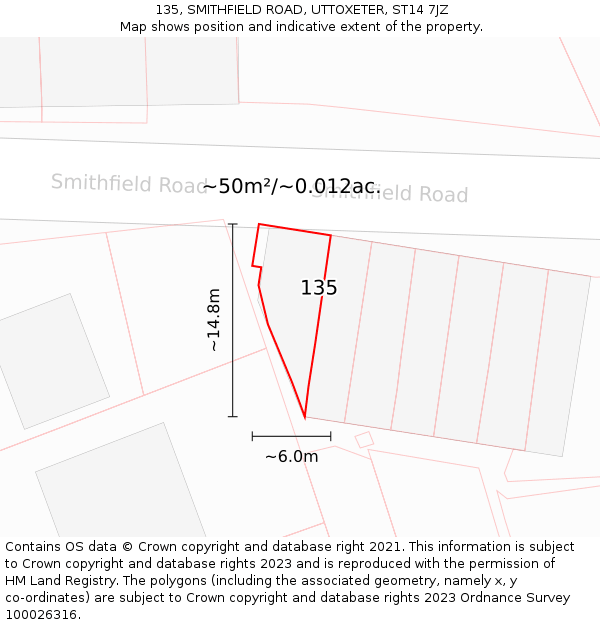 135, SMITHFIELD ROAD, UTTOXETER, ST14 7JZ: Plot and title map