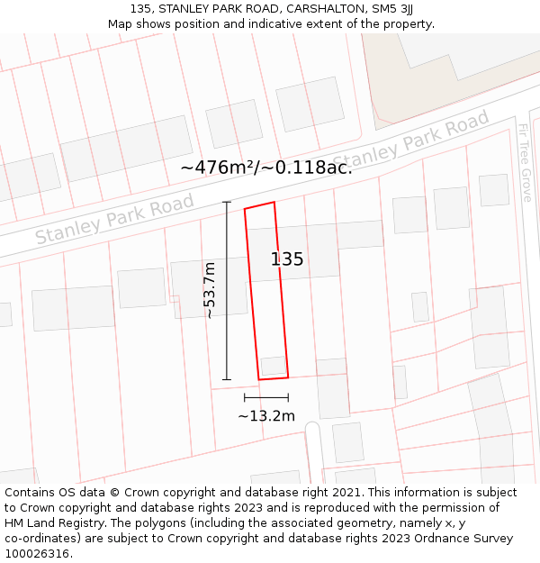135, STANLEY PARK ROAD, CARSHALTON, SM5 3JJ: Plot and title map