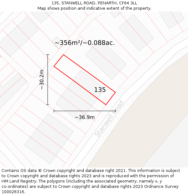 135, STANWELL ROAD, PENARTH, CF64 3LL: Plot and title map