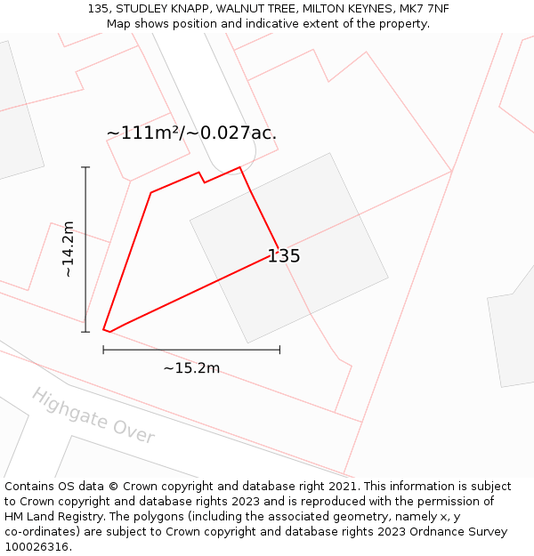 135, STUDLEY KNAPP, WALNUT TREE, MILTON KEYNES, MK7 7NF: Plot and title map