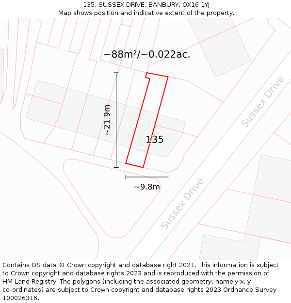 135, SUSSEX DRIVE, BANBURY, OX16 1YJ: Plot and title map