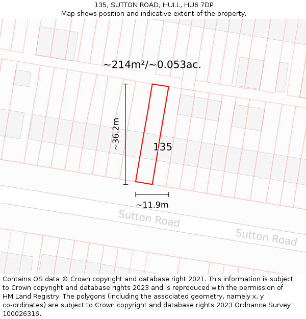 135, SUTTON ROAD, HULL, HU6 7DP: Plot and title map