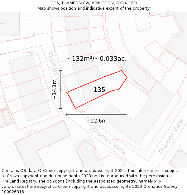 135, THAMES VIEW, ABINGDON, OX14 3ZD: Plot and title map