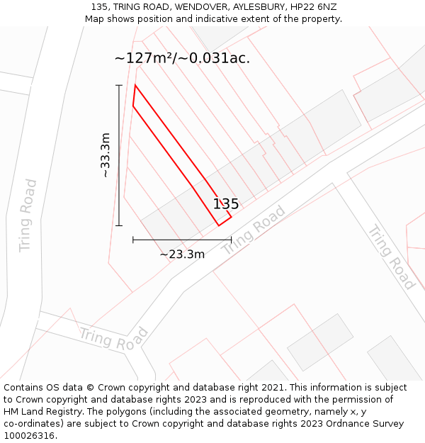 135, TRING ROAD, WENDOVER, AYLESBURY, HP22 6NZ: Plot and title map