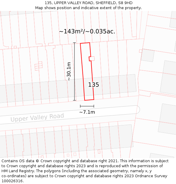 135, UPPER VALLEY ROAD, SHEFFIELD, S8 9HD: Plot and title map