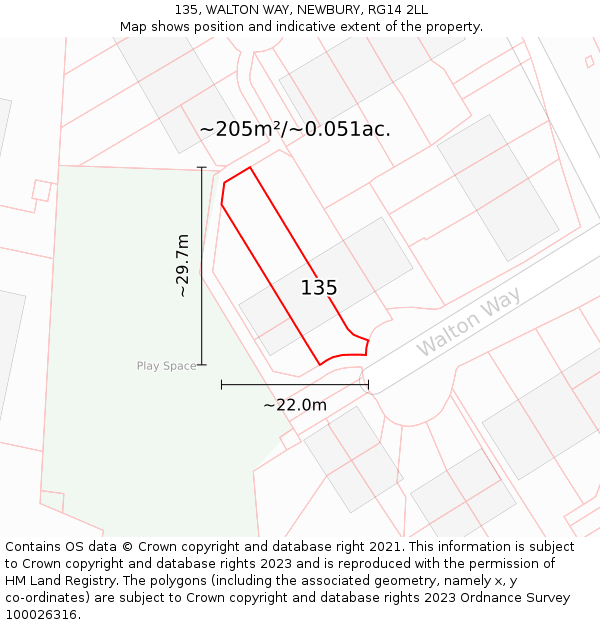 135, WALTON WAY, NEWBURY, RG14 2LL: Plot and title map