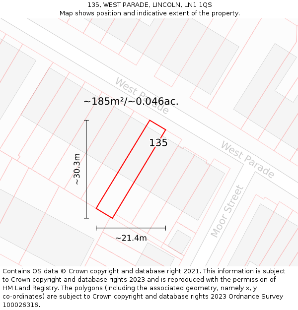 135, WEST PARADE, LINCOLN, LN1 1QS: Plot and title map