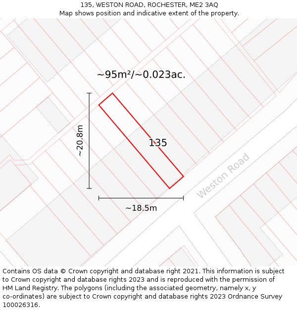 135, WESTON ROAD, ROCHESTER, ME2 3AQ: Plot and title map
