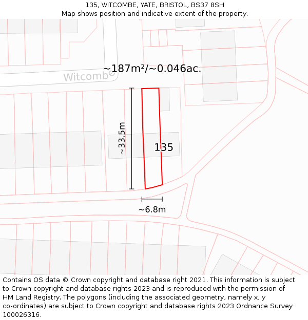 135, WITCOMBE, YATE, BRISTOL, BS37 8SH: Plot and title map