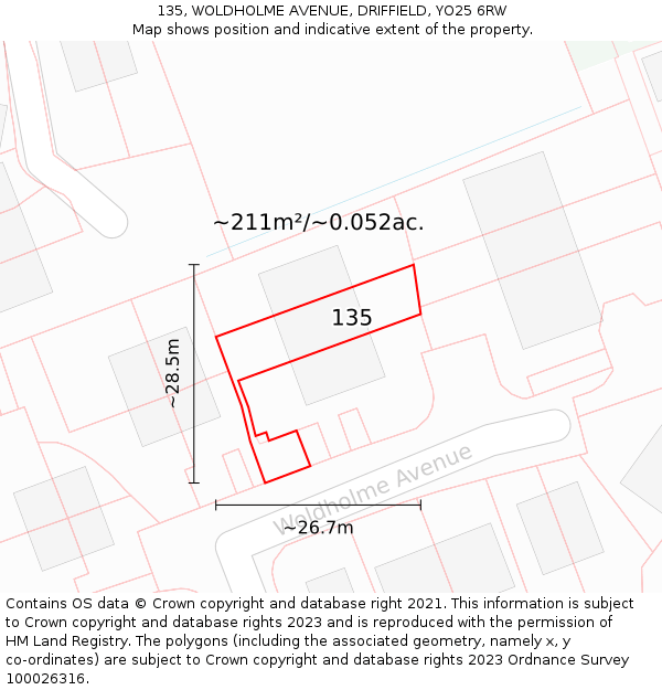 135, WOLDHOLME AVENUE, DRIFFIELD, YO25 6RW: Plot and title map