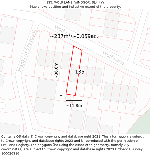 135, WOLF LANE, WINDSOR, SL4 4YY: Plot and title map