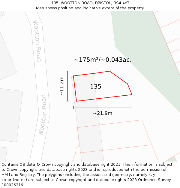 135, WOOTTON ROAD, BRISTOL, BS4 4AT: Plot and title map