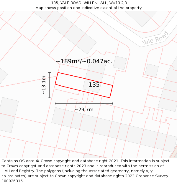 135, YALE ROAD, WILLENHALL, WV13 2JR: Plot and title map