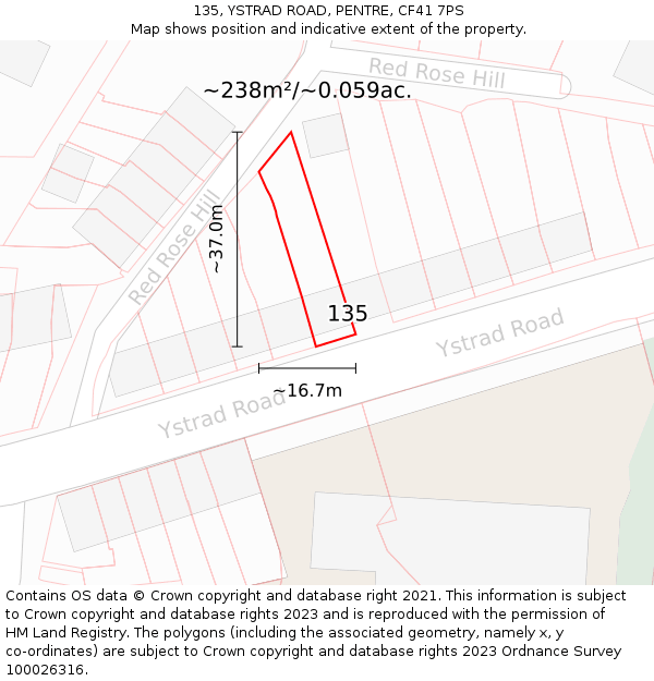 135, YSTRAD ROAD, PENTRE, CF41 7PS: Plot and title map