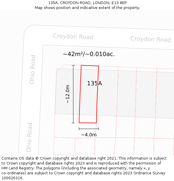 135A, CROYDON ROAD, LONDON, E13 8EP: Plot and title map