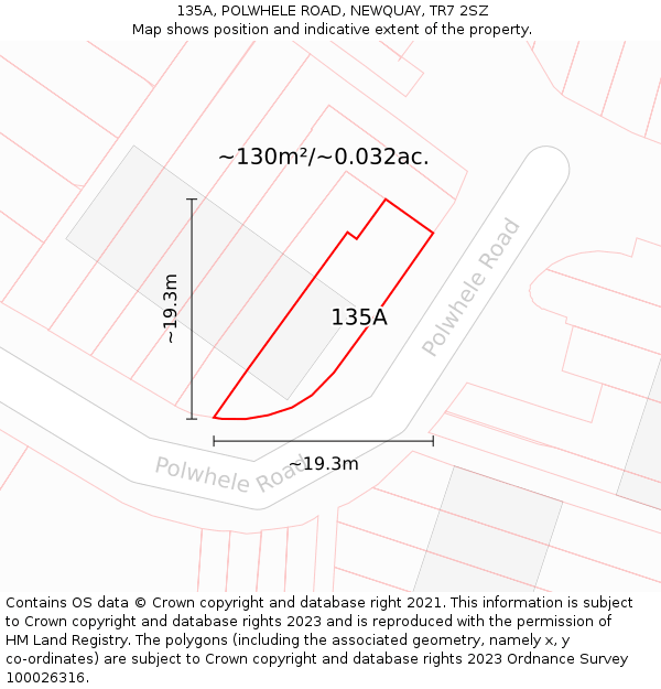 135A, POLWHELE ROAD, NEWQUAY, TR7 2SZ: Plot and title map