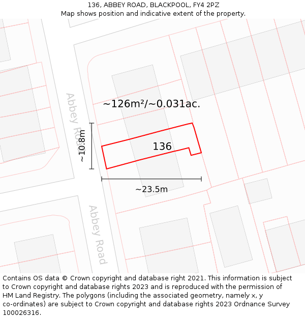 136, ABBEY ROAD, BLACKPOOL, FY4 2PZ: Plot and title map