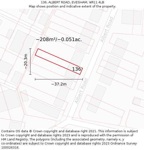 136, ALBERT ROAD, EVESHAM, WR11 4LB: Plot and title map