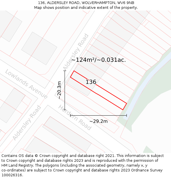 136, ALDERSLEY ROAD, WOLVERHAMPTON, WV6 9NB: Plot and title map