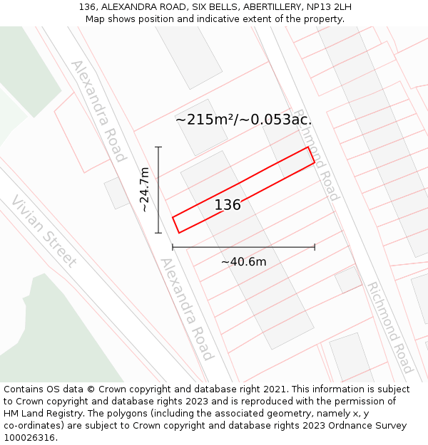 136, ALEXANDRA ROAD, SIX BELLS, ABERTILLERY, NP13 2LH: Plot and title map