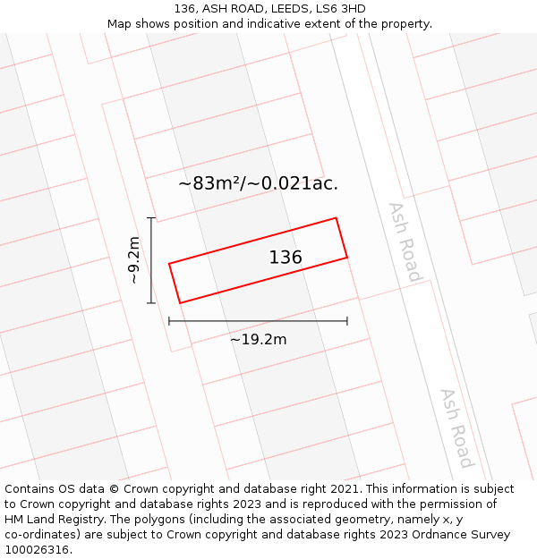 136, ASH ROAD, LEEDS, LS6 3HD: Plot and title map