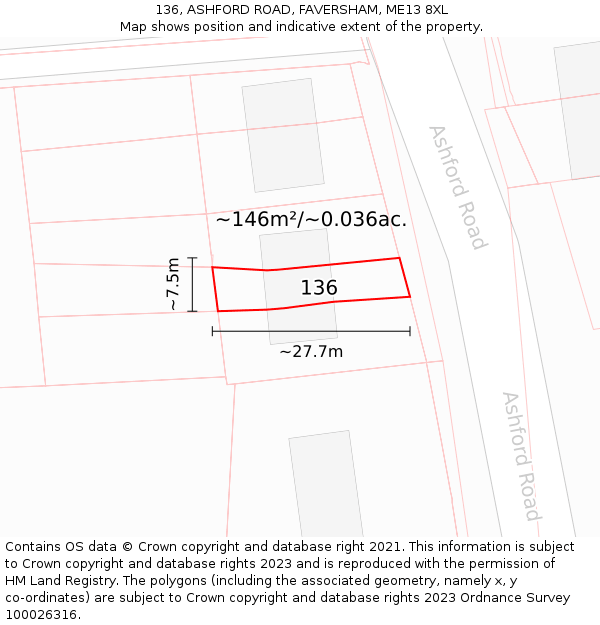 136, ASHFORD ROAD, FAVERSHAM, ME13 8XL: Plot and title map