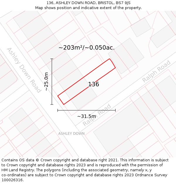136, ASHLEY DOWN ROAD, BRISTOL, BS7 9JS: Plot and title map