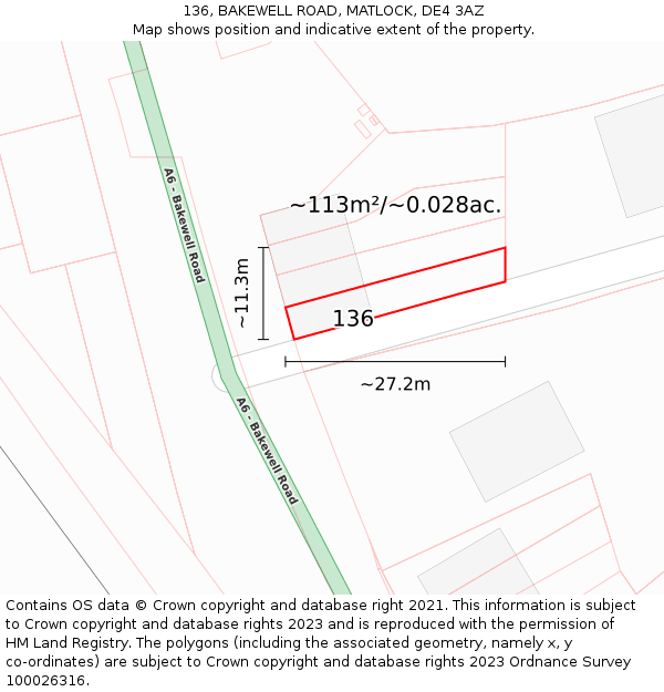 136, BAKEWELL ROAD, MATLOCK, DE4 3AZ: Plot and title map