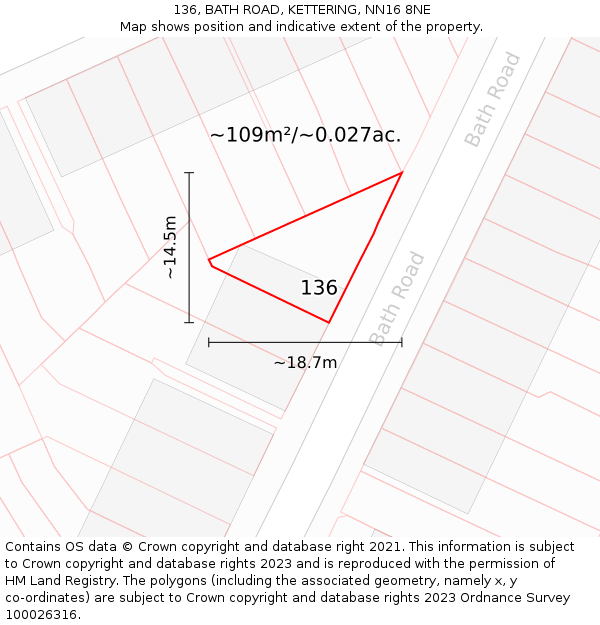 136, BATH ROAD, KETTERING, NN16 8NE: Plot and title map